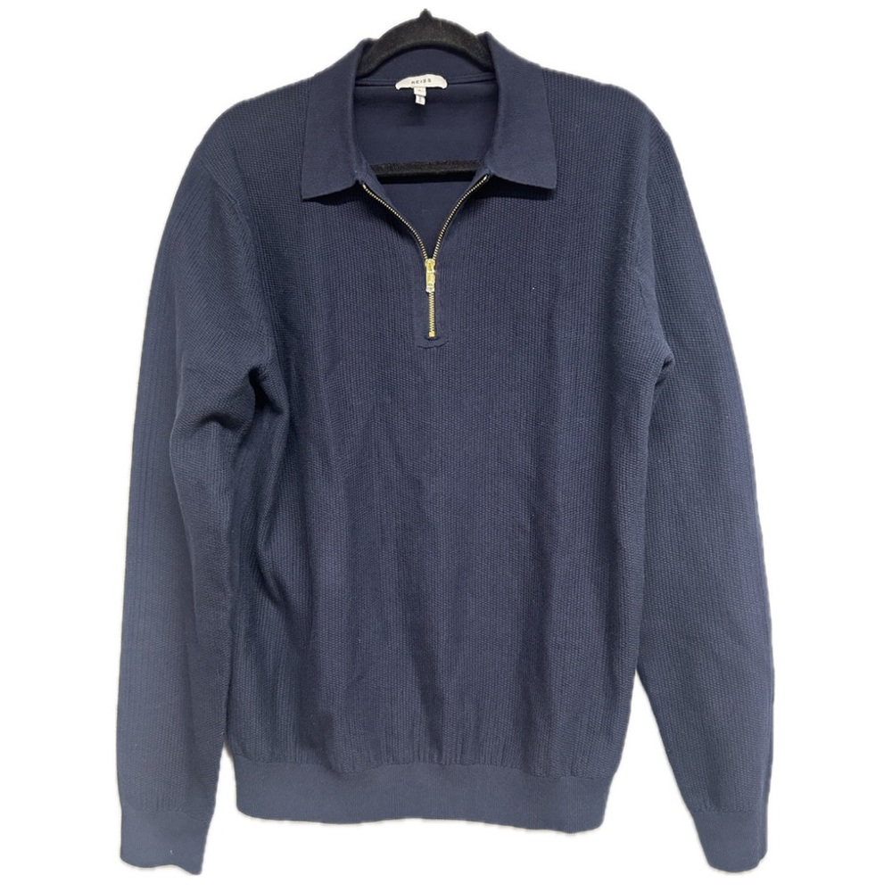 REISS Matias Long Sleeve Stitch Interest Polo Size L NWOT